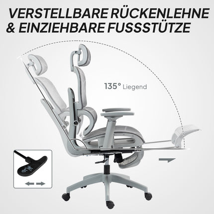 Ergonomic Office Chair with Footrest, Reclining Backrest