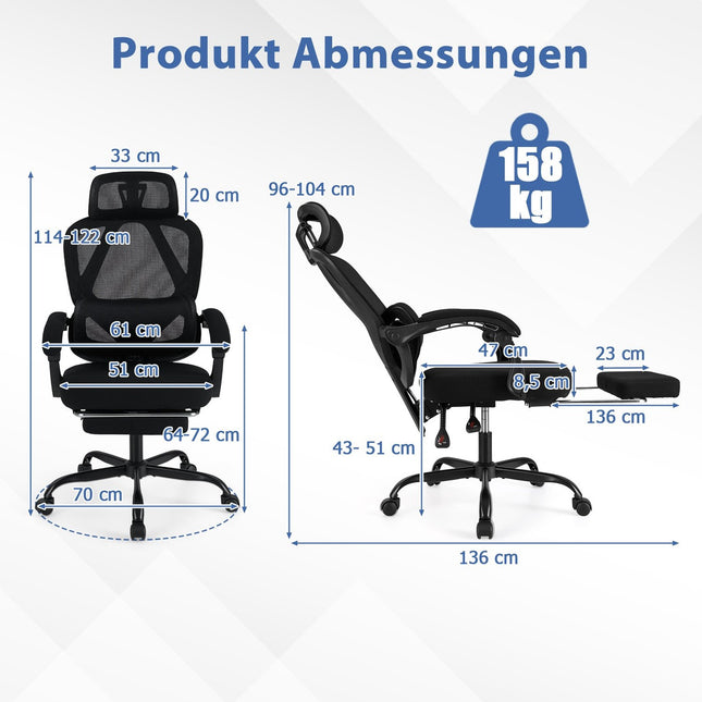 Ergonomic Office Chair with Footrest and Adjustable Backrest