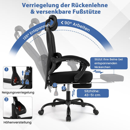 Ergonomic Office Chair with Footrest and Adjustable Backrest