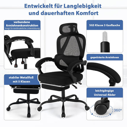 Ergonomic Office Chair with Footrest and Adjustable Backrest