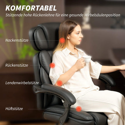 Ergonomic Office Chair with Lumbar Support, Black PU Leather