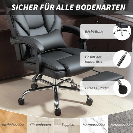 Ergonomic Office Chair with Lumbar Support, Black PU Leather