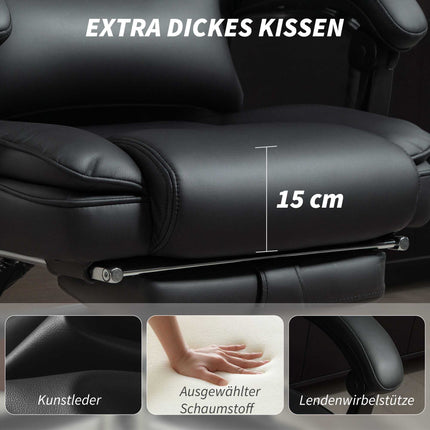 Ergonomic Office Chair with Lumbar Support, Black PU Leather