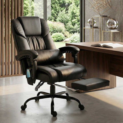 Ergonomic Office Chair with Massage, Footrest, Black