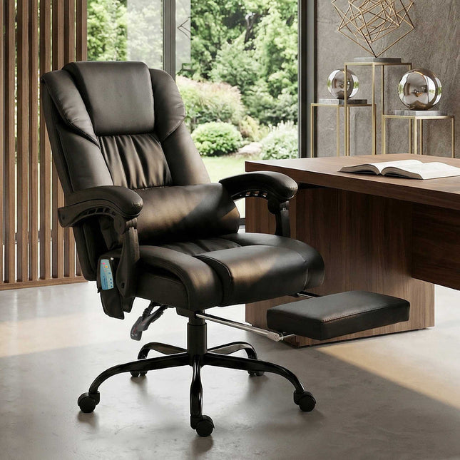 Ergonomic Office Chair with Massage, Footrest, Black