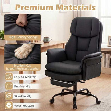Ergonomic Office Chair with Retractable Footrest, Black
