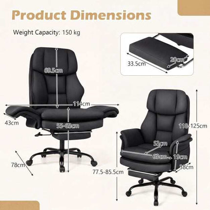 Ergonomic Office Chair with Retractable Footrest, Black