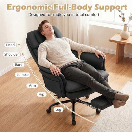 Ergonomic Office Chair with Retractable Footrest, Black