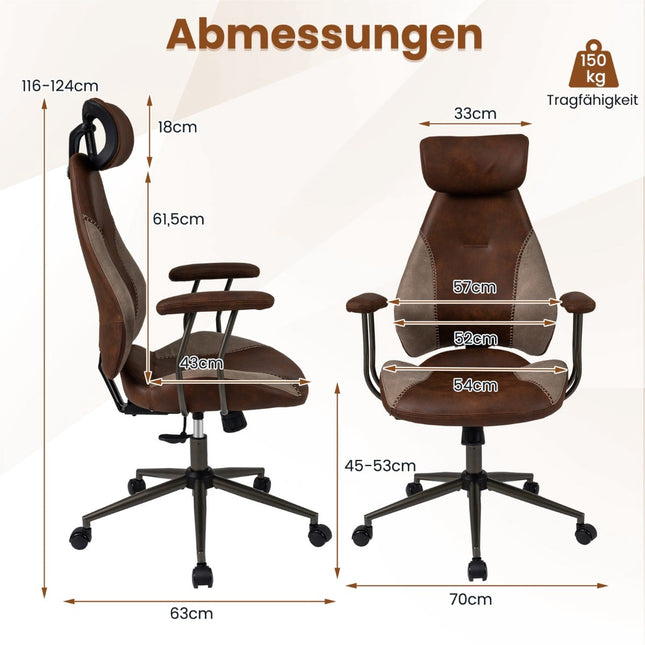 Ergonomic Office Chair with Suede Fabric, Adjustable Headrest