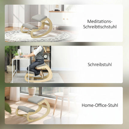 Ergonomic Rocking Kneeling Chair, Light Grey, Birch Wood
