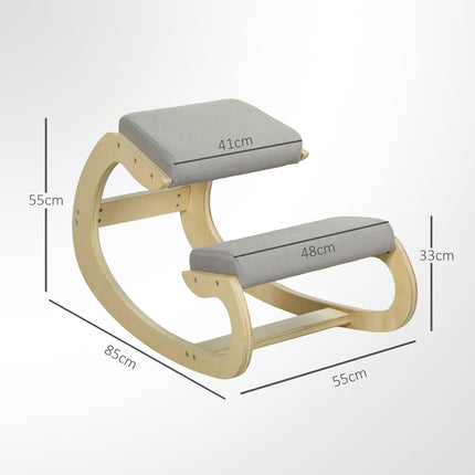 Ergonomic Rocking Kneeling Chair, Light Grey, Birch Wood