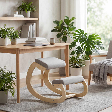 Ergonomic Rocking Kneeling Chair, Light Grey, Birch Wood