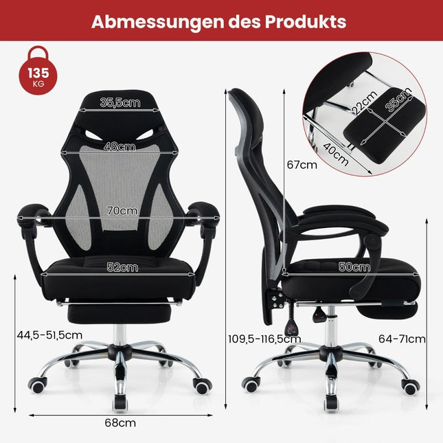 Ergonomic mesh office chair with footrest & height-adjustable tilt backrest executive chair