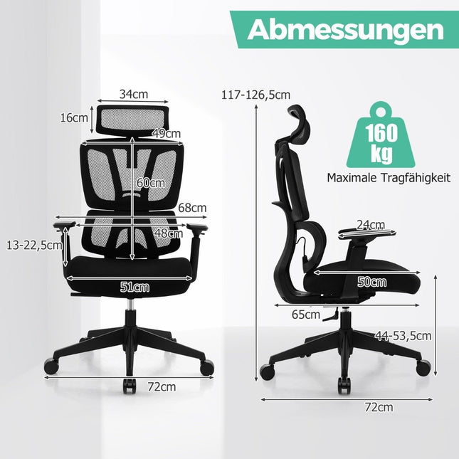 Ergonomic office chair with N-shaped lumbar support Swivel desk chair Black