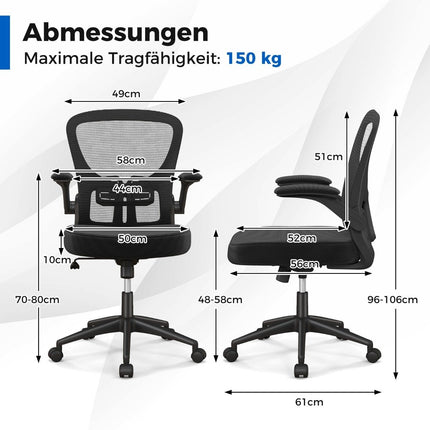 Ergonomic office chair with fold-up armrests & adjustable lumbar support & rocker function