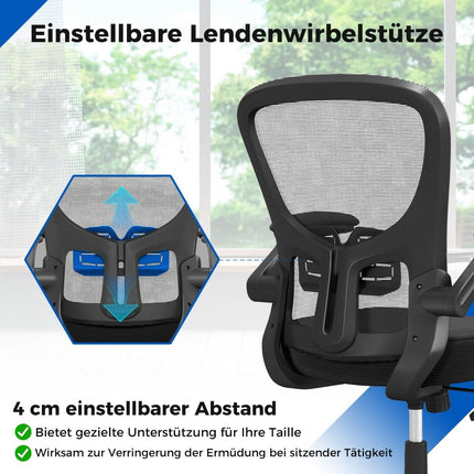 Ergonomic office chair with fold-up armrests & adjustable lumbar support & rocker function