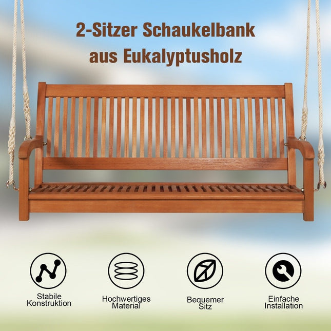 Eucalyptus Swing Bench with 2 Sturdy Jute Ropes, 126cm