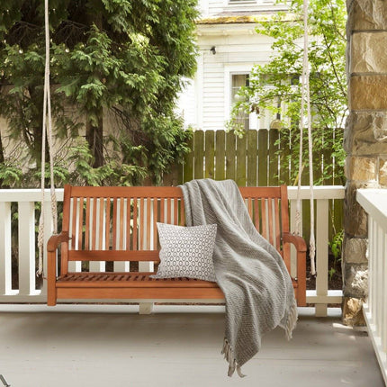 Eucalyptus Swing Bench with 2 Sturdy Jute Ropes, 126cm