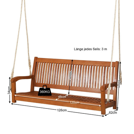 Eucalyptus Swing Bench with 2 Sturdy Jute Ropes, 126cm
