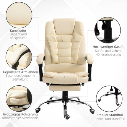 Cream artificial leather Ergonomic office chair with footrest