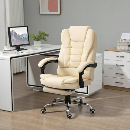 Cream artificial leather Ergonomic office chair with footrest