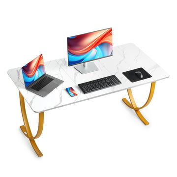 Executive Desk 160 x 80 cm, White and Gold
