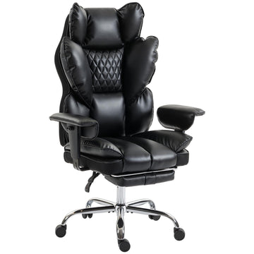 Executive Office Chair, Black Faux Leather, Reclines to 135