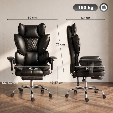 Executive Office Chair, Black Faux Leather, Reclines to 135