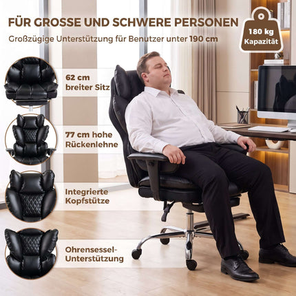 Executive Office Chair, Black Faux Leather, Reclines to 135