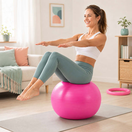 Exercise Ball 65 cm with Stand, Resistance Bands and Pump, Pink
