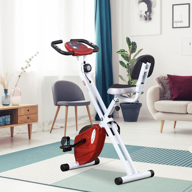 Hometrainer Fietstrainer Met 8 Niveaus Verstelbare Magneetweerstand, In Hoogte Verstelbaar Staal Rood + Wit 43 X 97 X 109 Cm