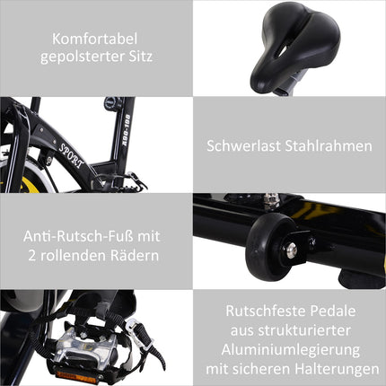 Exercise bike, 10 kg flywheel, adjustable height, black