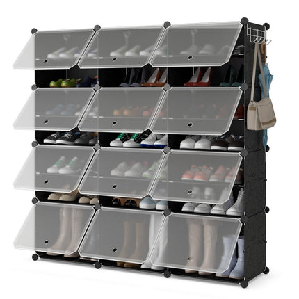 Expandable 12-Cube Shoe Rack with Side Hooks