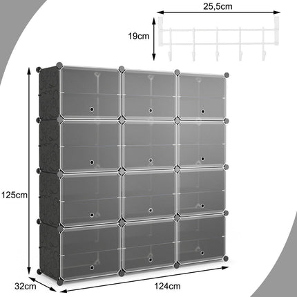 Expandable 12-Cube Shoe Rack with Side Hooks