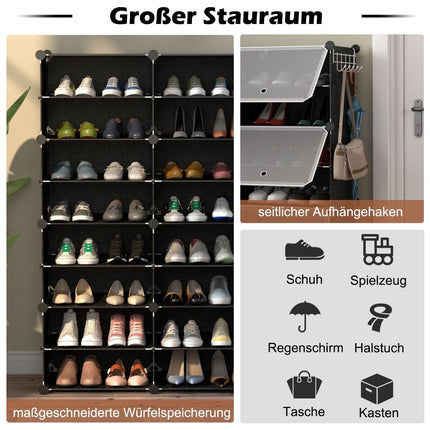 Expandable 12-Cube Shoe Rack with Side Hooks