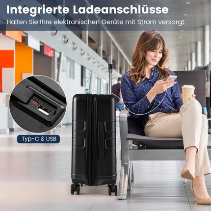 Expandable 20"" Lightweight PC Hardshell Suitcase with USB Port