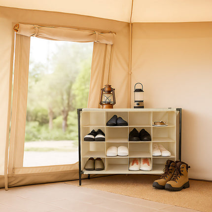 Expandable Camping Shoe Rack – Holds 16 Pairs