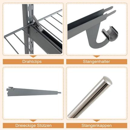 Expandable Closet Organizer System, 122-244 cm, Gray