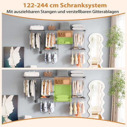 Expandable Closet Organizer System, 122-244 cm, Gray