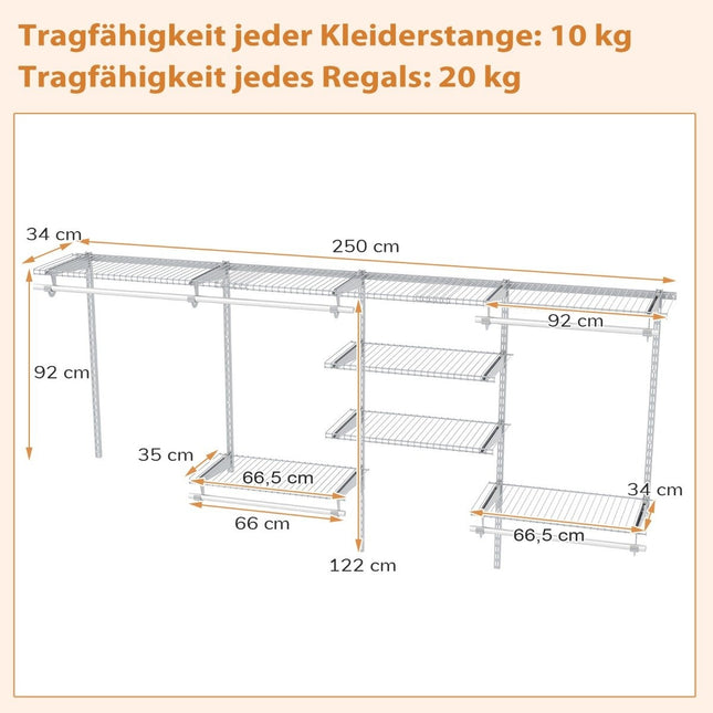 Expandable Closet Organizer System, 122-244 cm, White