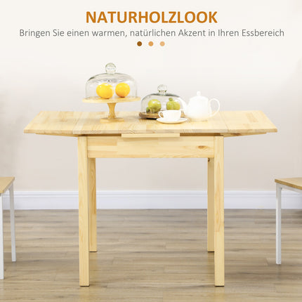 Folding wooden table for 2-4 people, natural finish, 120x80x75cm