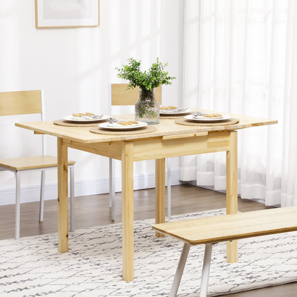 Folding wooden table for 2-4 people, natural finish, 120x80x75cm