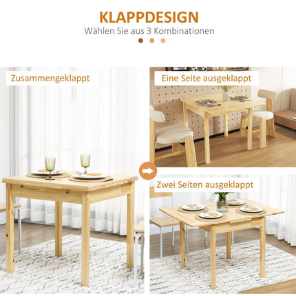 Folding wooden table for 2-4 people, natural finish, 120x80x75cm