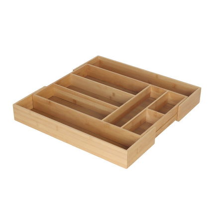 Extendable Bamboo Cutlery Tray – Adjustable, 6-8 Compartments