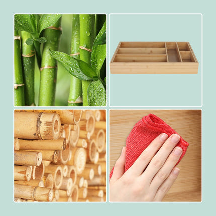 Extendable Bamboo Cutlery Tray – Adjustable, 6-8 Compartments