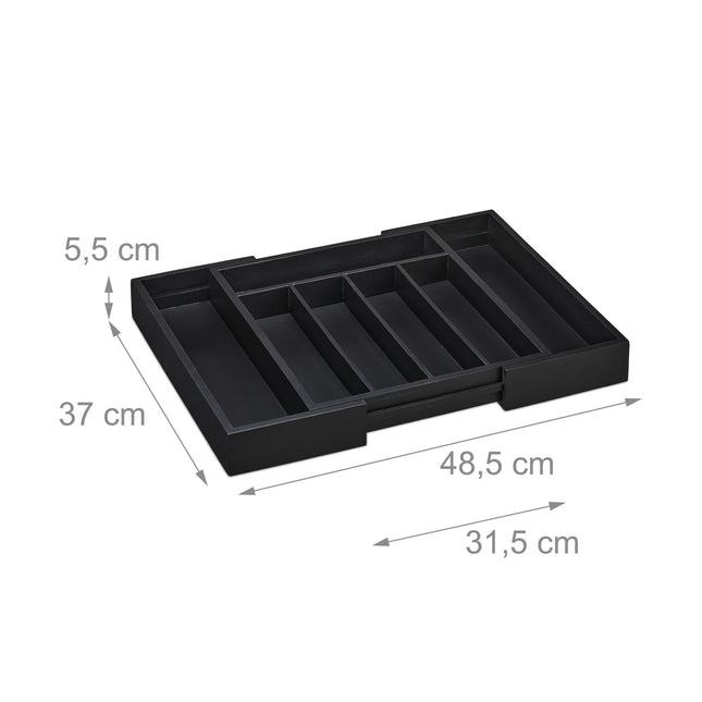 Extendable Bamboo Cutlery Tray in Black
