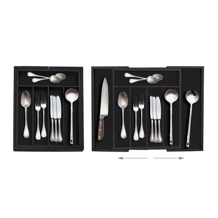 Extendable Bamboo Cutlery Tray in Black