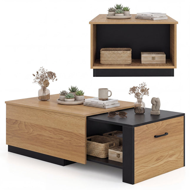 Extendable Coffee Table – Dual-Tone, 2 Storage Compartments
