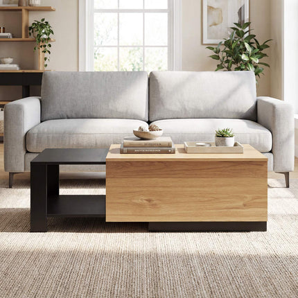 Extendable Coffee Table – Dual-Tone, 2 Storage Compartments