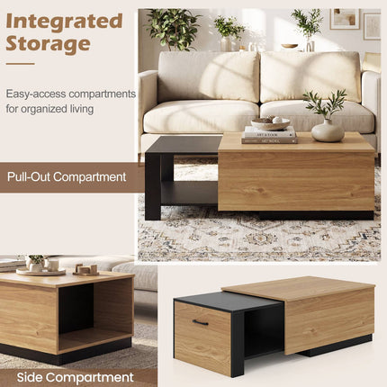 Extendable Coffee Table – Dual-Tone, 2 Storage Compartments